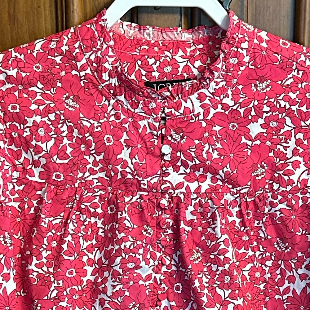 J.Crew Button-Front Ruffleneck Popover
In Blushing Meadow Size Small - Picture 11 of 11